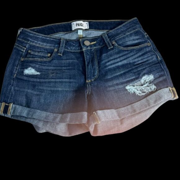 PAIGE Jimmy Jimmy Cuffed Denim Jean Shorts Maribel Destructed Wash Sz 25 - Picture 2 of 10